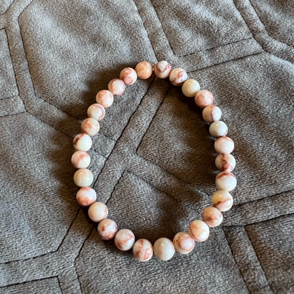 Handmade Chic Natural Red Network Stone Beaded Bracelet, Size 7” - Picture 3 of 3
